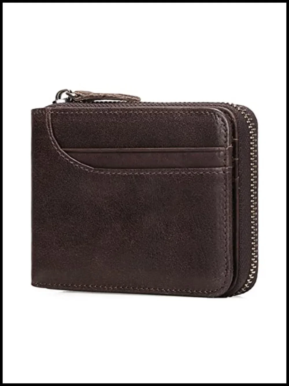 Genuine Leather RFID Front Pocket Zip Bifold Wallet for Men